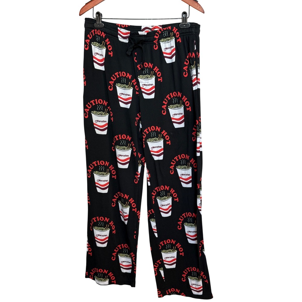 Maruchan Ramen Cup of Noodles Pajama Pants Mens Medium Black Caution Hot Lounge